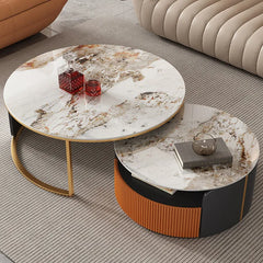 Elegant Marble Coffee Table Set with Gold Accents – Modern Look hfcjp-4011