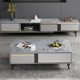Stylish Rectangular Sintered Stone Coffee Table in Gray - Modern Design with Storage for Livingroom hglna-1439
