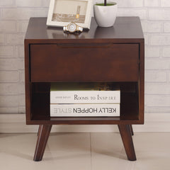 Stylish Natural Brown & White Nightstand - Rubber Wood & Pine Wood Construction hglna-1456