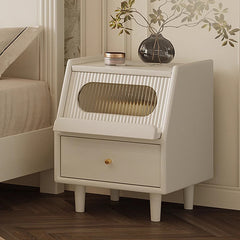 Stylish White Rubber Wood Nightstand with Glass & Ash Wood Accents hglna-1457