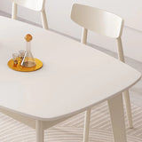 Minimalistic Rectangular Dining Table in Beige - Sintered Stone Top and Rubber Wood Frame for 6 hglna-1459