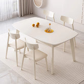 Minimalistic Rectangular Dining Table in Beige - Sintered Stone Top and Rubber Wood Frame for 6 hglna-1459