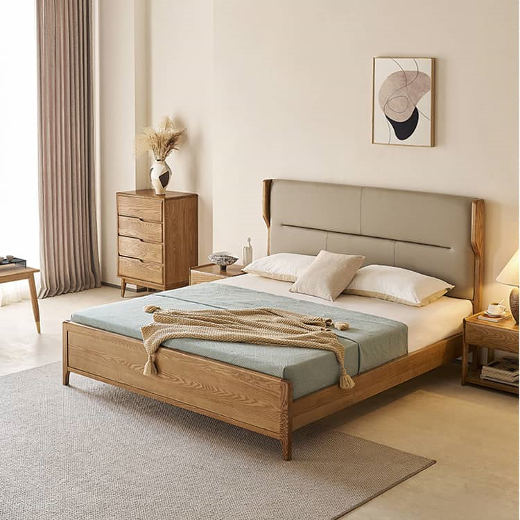 Modern Cal King Wooden Bed Frame with Leather Upholstered Headboard for Your Comfort Home Decor hjhms-1041 Modern Cal King Wooden Bed Frame with Leather Upholstered Headboard for Your Comfort Home Decor hjhms-1041