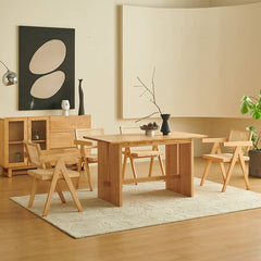 Minimalistic Ash Wood Rectangular Dining Table in Natural Wood Style for 6 hjhms-1044