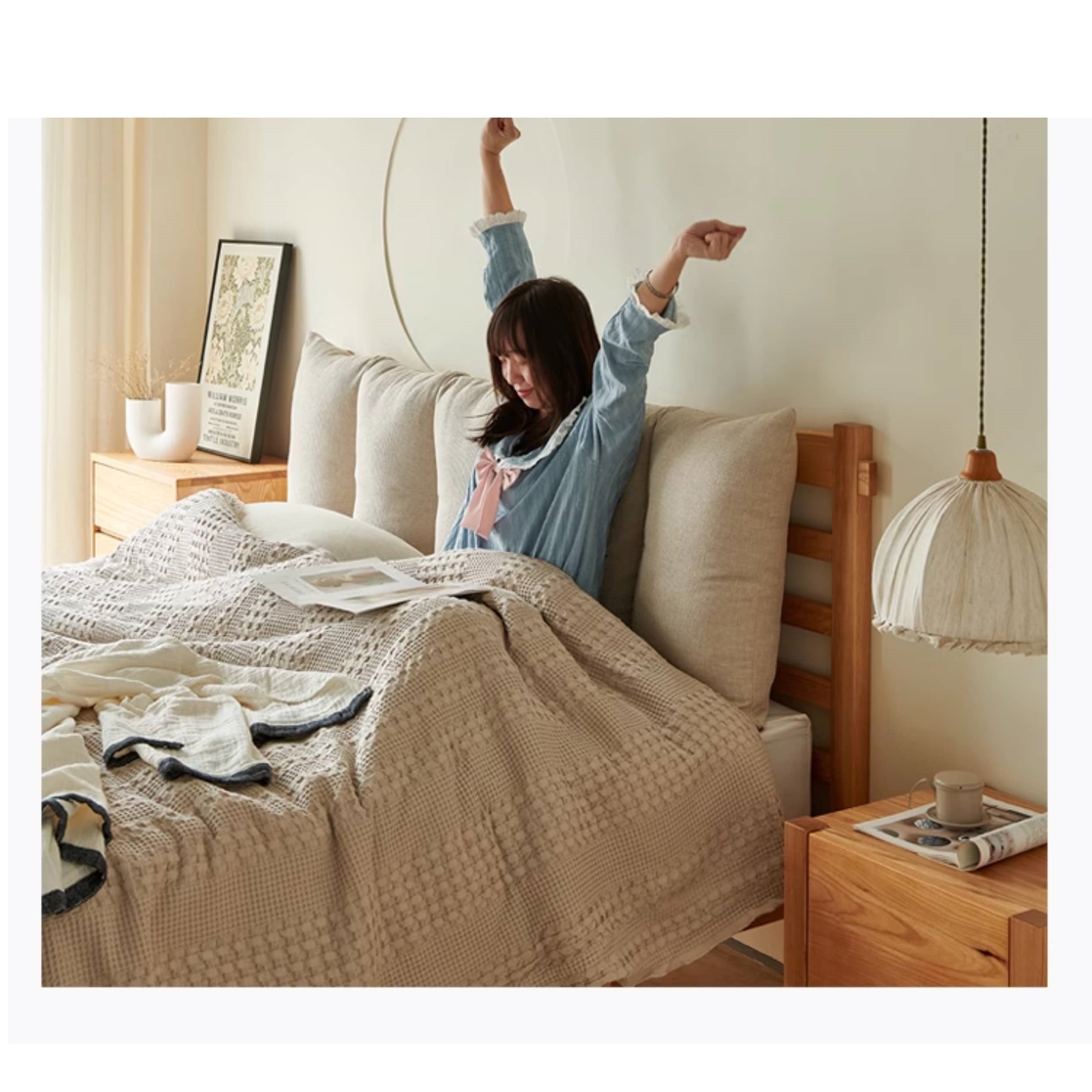 Modern Queen Size Dark Beige Bed with Pine Bed Frame & Cotton Upholstery Headboard California King Size for Your Bedroom Comfort hjhms-1047 Modern Queen Size Dark Beige Bed with Pine Bed Frame & Cotton Upholstery Headboard California King Size for Your Bedroom Comfort hjhms-1047