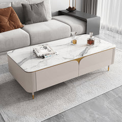 Modern Sintered Stone Coffee Table White Rectangle with Storage - Perfect for LIvingroom hjl-1205