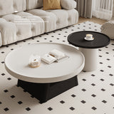 Modern Round Coffee Table in Elegant White and Black Finish with Storage - Perfect for Stylish Living Room hjl-1226