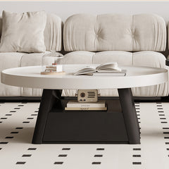 Modern Round Coffee Table in Elegant White and Black Finish with Storage - Perfect for Stylish Living Room hjl-1226