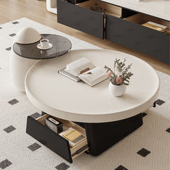 Modern Round Coffee Table in Elegant White and Black Finish with Storage - Perfect for Stylish Living Room hjl-1226