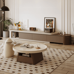 Elegant Round Beige and Brown Coffee Table set for Cozy Livingroom hjl-1228