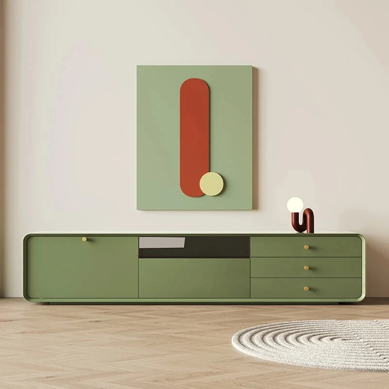 Modern Minimalist TV Cabinet in Stylish Green with Storage Drawers - Perfect for Contemporary Living Rooms hko-4607