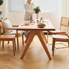 Modern Rectangular Cherry Wood Dining Table in Natural Wood Color for 6 hldmz-706