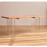 Modern Cherry Wood Dining Table with Double Acrylic Pedestals for 6 hldmz-707