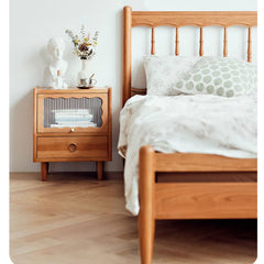 Elegant Nightstand in Cherry Wood Finish with Glass and Copper Accents hldmz-736