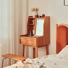 Elegant Cherry Wood Makeup Vanity with Plywood and Glass Features hldmz-737