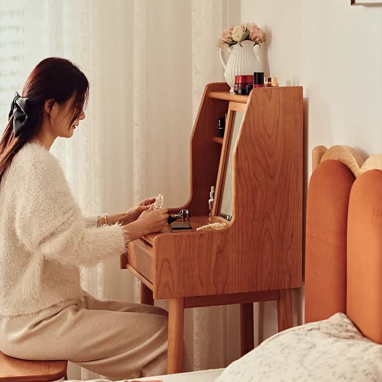 Elegant Cherry Wood Makeup Vanity with Plywood and Glass Features hldmz-737 Elegant Cherry Wood Makeup Vanity with Plywood and Glass Features hldmz-737