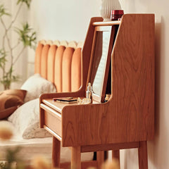 Elegant Cherry Wood Makeup Vanity with Plywood and Glass Features hldmz-737
