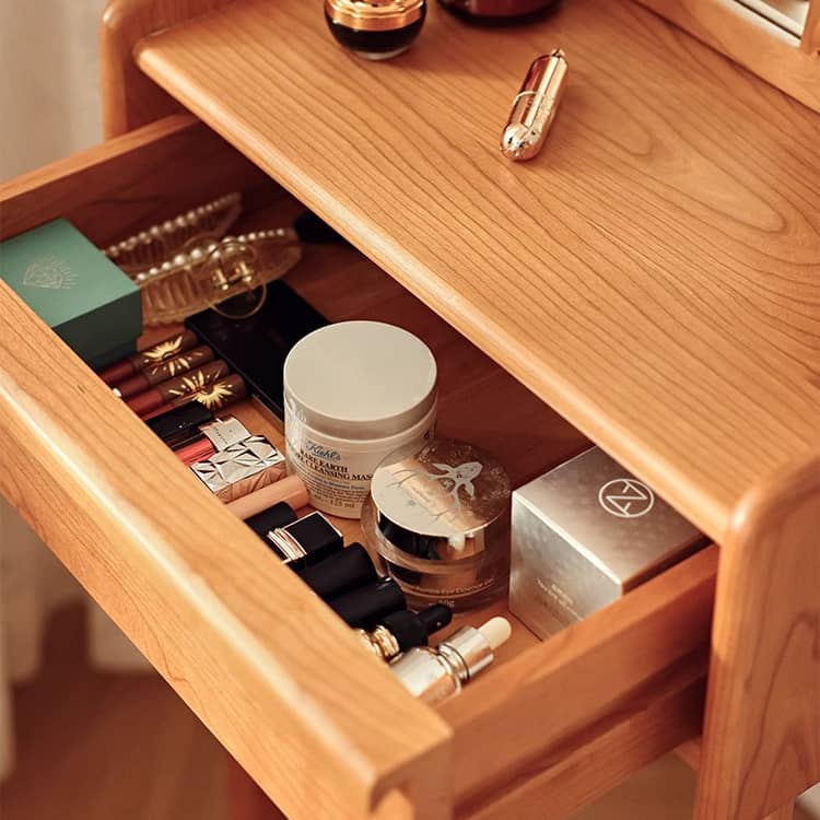 Elegant Cherry Wood Makeup Vanity with Plywood and Glass Features hldmz-737 Elegant Cherry Wood Makeup Vanity with Plywood and Glass Features hldmz-737