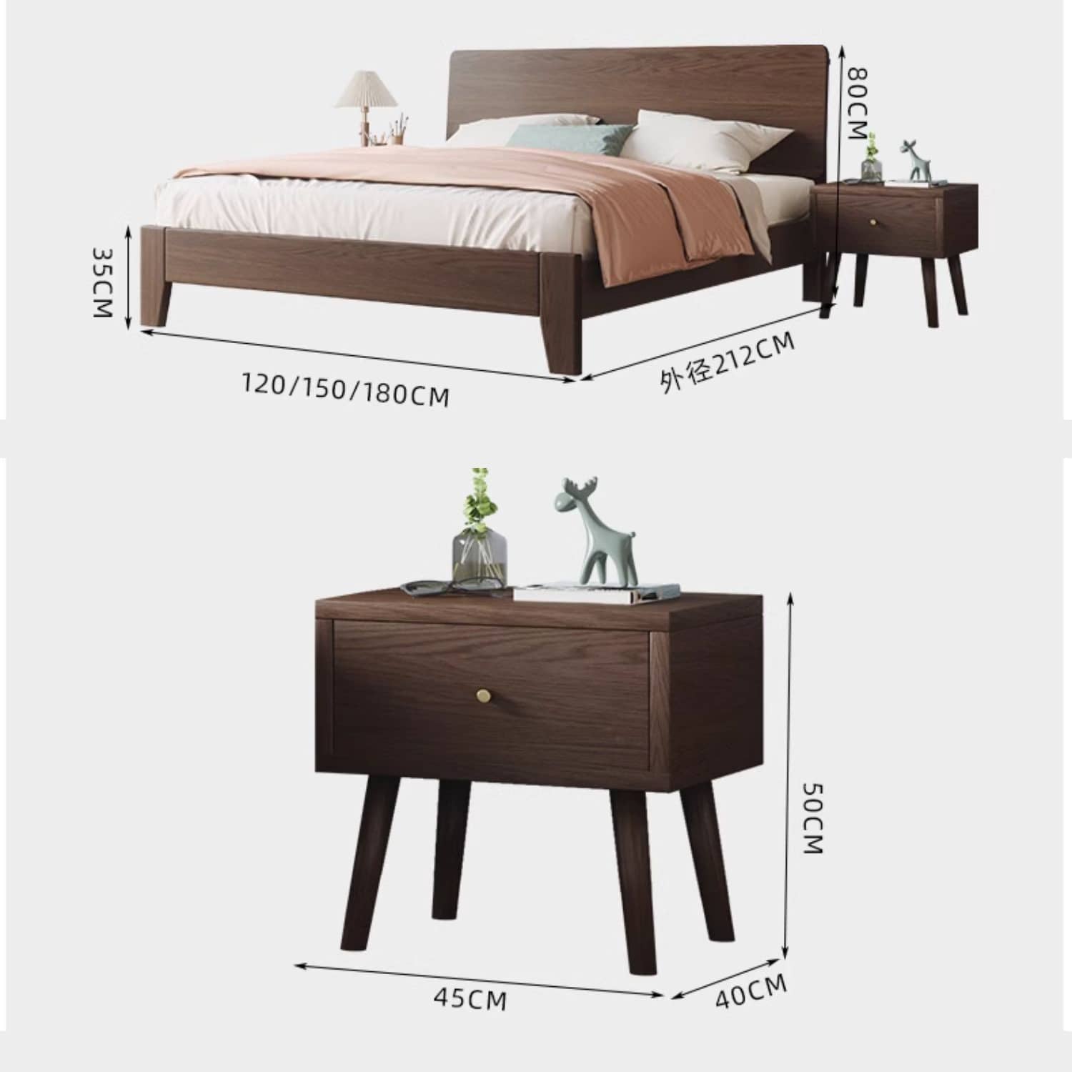 Luxurious Solid Brown Rubberwood Pine Bed Frame - Stylish & Durable Design hmak-236 Luxurious Solid Brown Rubberwood Pine Bed Frame - Stylish & Durable Design hmak-236