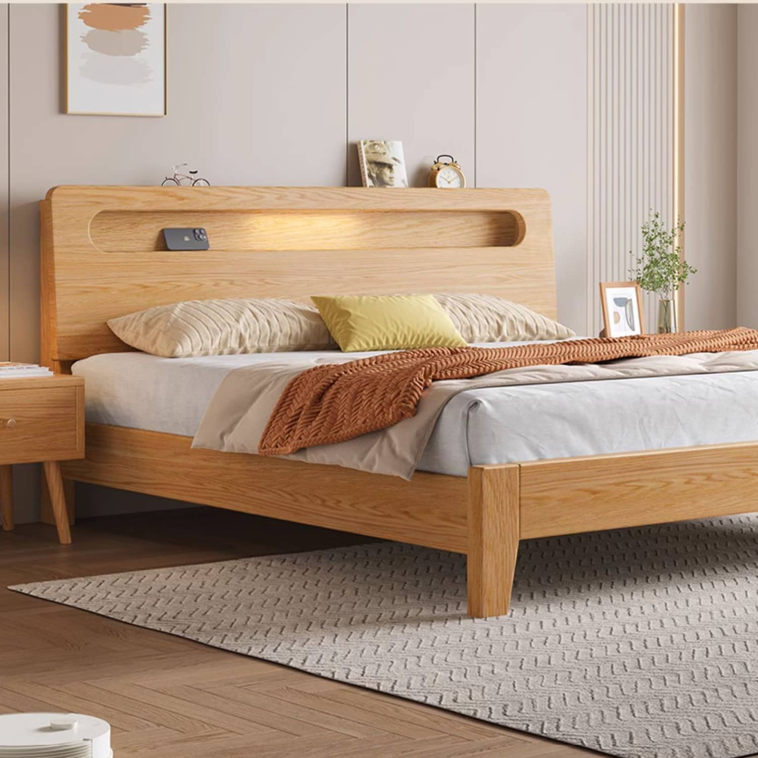 Premium Natural Rubber Wood Pine Bed Frame - Sturdy & Stylish Design hmak-237 Premium Natural Rubber Wood Pine Bed Frame - Sturdy & Stylish Design hmak-237