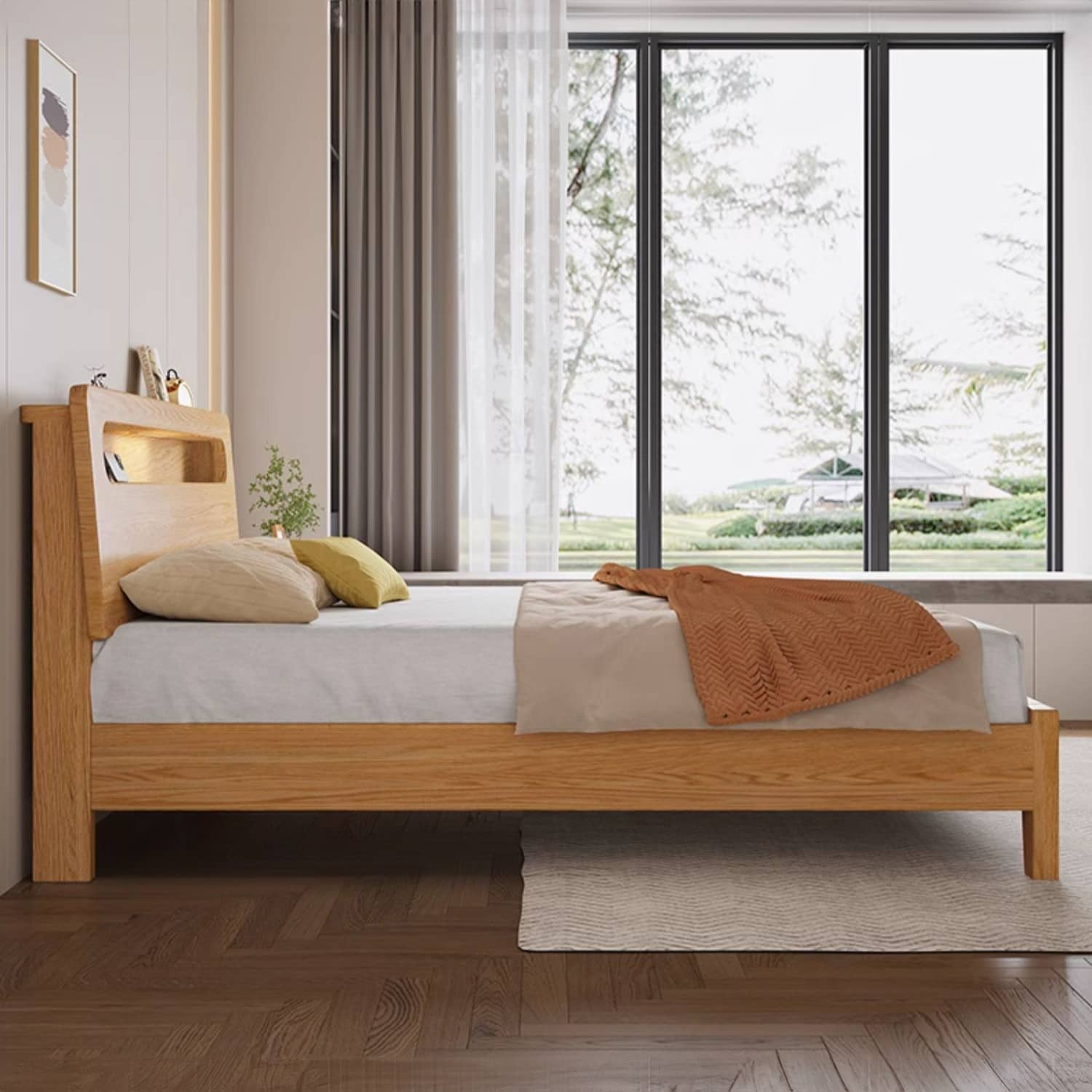 Premium Natural Rubber Wood Pine Bed Frame - Sturdy & Stylish Design hmak-237 Premium Natural Rubber Wood Pine Bed Frame - Sturdy & Stylish Design hmak-237