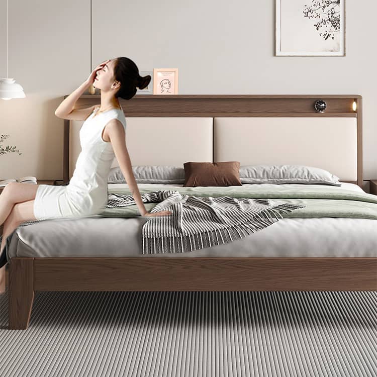 Luxurious Bed Frame in Brown Rubber Wood and Pine - Sturdy & Elegant Design hmak-240 Luxurious Bed Frame in Brown Rubber Wood and Pine - Sturdy & Elegant Design hmak-240