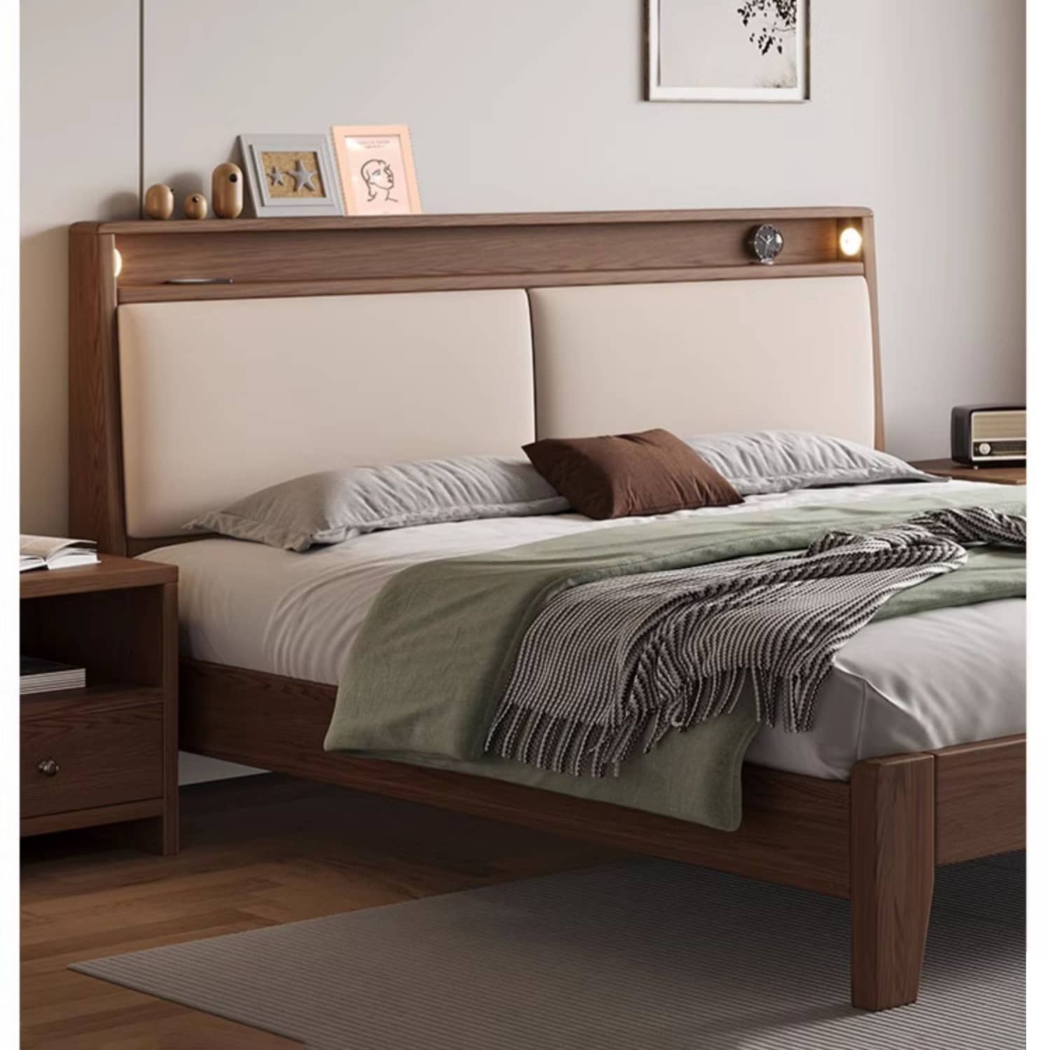 Luxurious Bed Frame in Brown Rubber Wood and Pine - Sturdy & Elegant Design hmak-240 Luxurious Bed Frame in Brown Rubber Wood and Pine - Sturdy & Elegant Design hmak-240