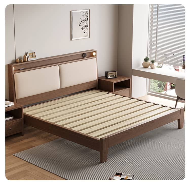 Luxurious Bed Frame in Brown Rubber Wood and Pine - Sturdy & Elegant Design hmak-240 Luxurious Bed Frame in Brown Rubber Wood and Pine - Sturdy & Elegant Design hmak-240