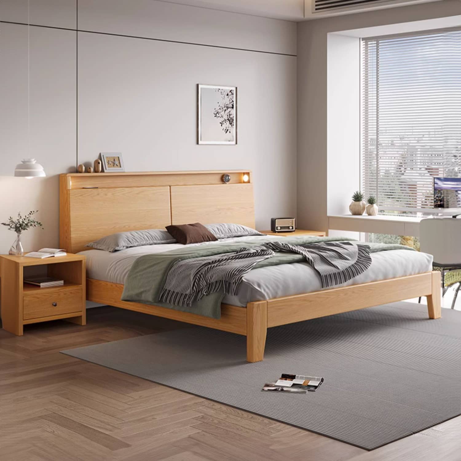 Charming Rubber Wood Pine Bed Frame in Natural Finish - Perfect for Any Bedroom Decor hmak-241 Charming Rubber Wood Pine Bed Frame in Natural Finish - Perfect for Any Bedroom Decor hmak-241