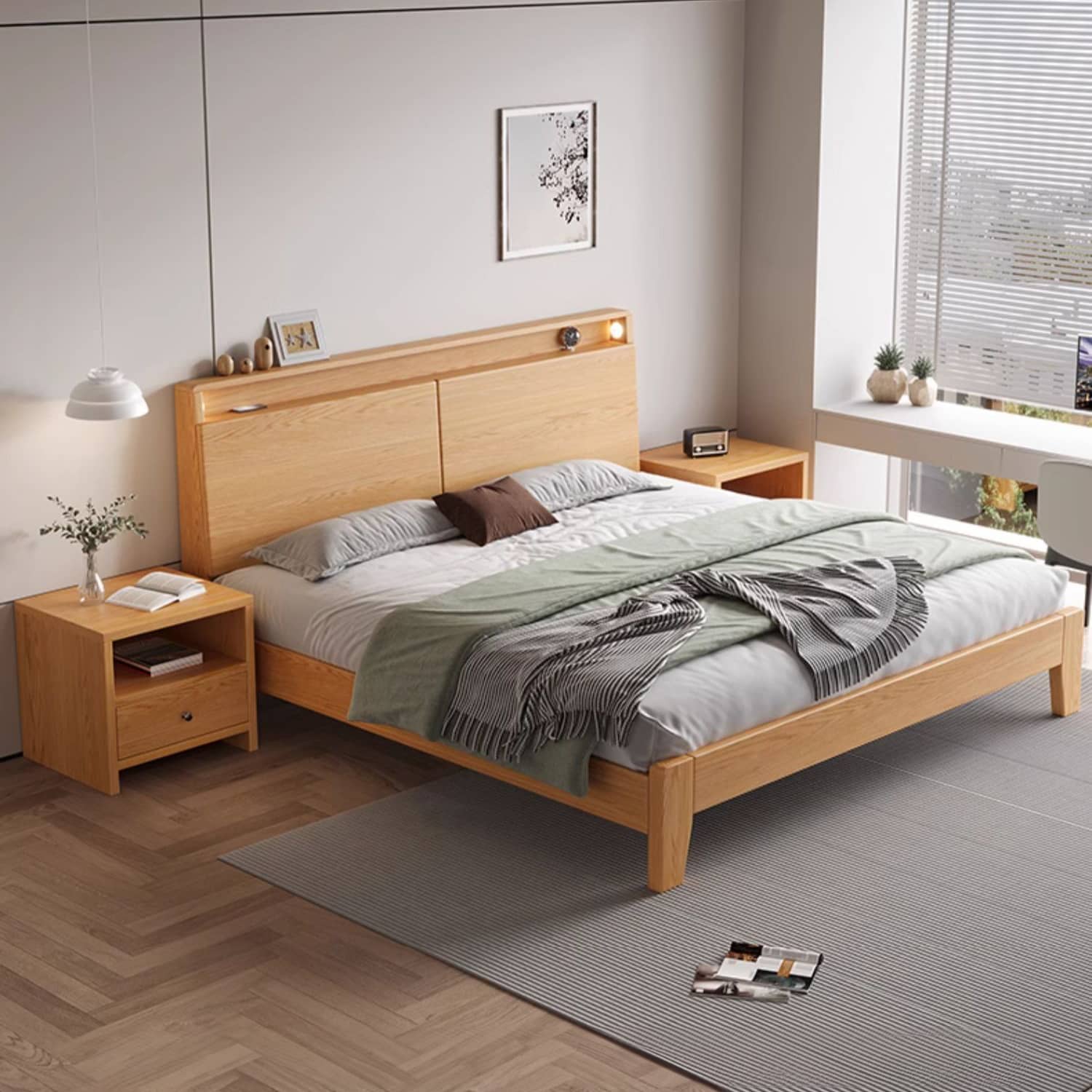 Charming Rubber Wood Pine Bed Frame in Natural Finish - Perfect for Any Bedroom Decor hmak-241 Charming Rubber Wood Pine Bed Frame in Natural Finish - Perfect for Any Bedroom Decor hmak-241