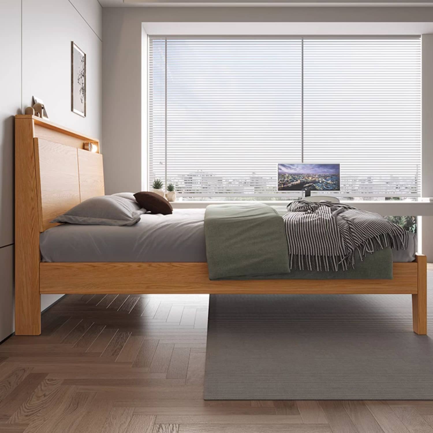 Charming Rubber Wood Pine Bed Frame in Natural Finish - Perfect for Any Bedroom Decor hmak-241 Charming Rubber Wood Pine Bed Frame in Natural Finish - Perfect for Any Bedroom Decor hmak-241