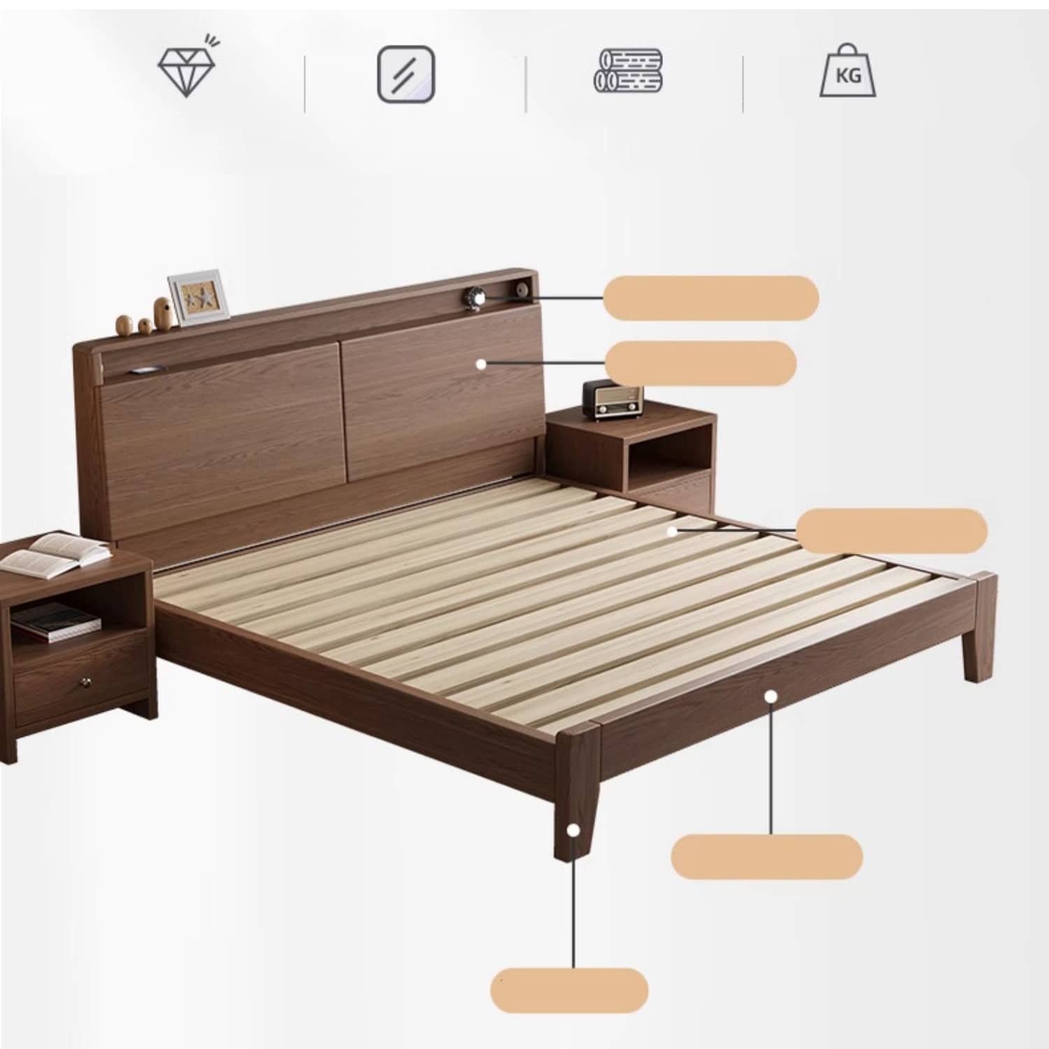 Stunning Bed Frame in Rich Brown Rubber Wood and Pine - Elegant Bedroom Upgrade hmak-242 Stunning Bed Frame in Rich Brown Rubber Wood and Pine - Elegant Bedroom Upgrade hmak-242