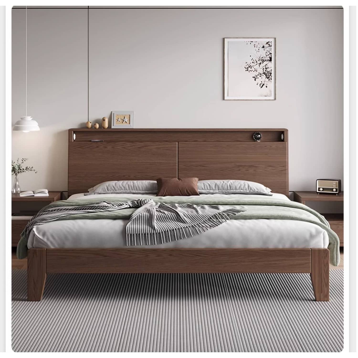 Stunning Bed Frame in Rich Brown Rubber Wood and Pine - Elegant Bedroom Upgrade hmak-242 Stunning Bed Frame in Rich Brown Rubber Wood and Pine - Elegant Bedroom Upgrade hmak-242