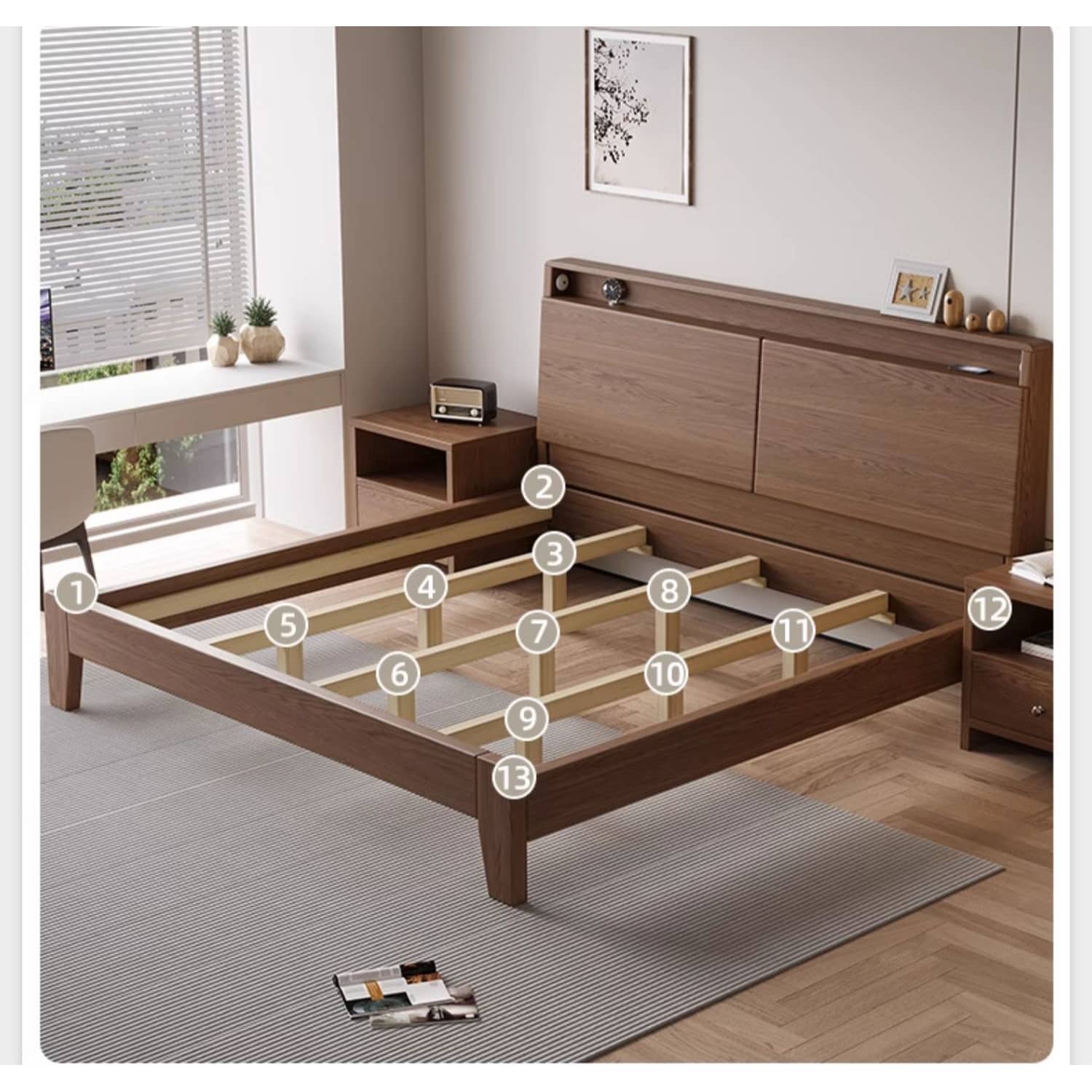 Stunning Bed Frame in Rich Brown Rubber Wood and Pine - Elegant Bedroom Upgrade hmak-242 Stunning Bed Frame in Rich Brown Rubber Wood and Pine - Elegant Bedroom Upgrade hmak-242