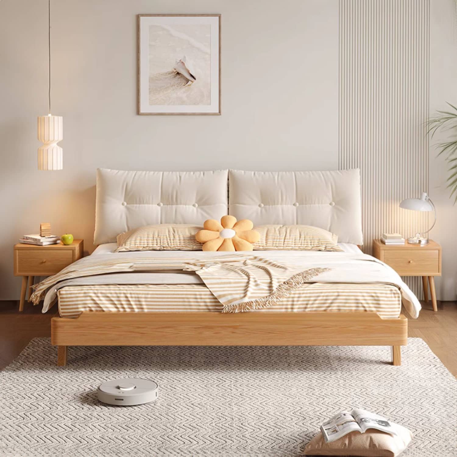 Natural Wooden Bed Frame - Rubber Wood & Pine Finish for a Timeless Look hmak-244 Natural Wooden Bed Frame - Rubber Wood & Pine Finish for a Timeless Look hmak-244