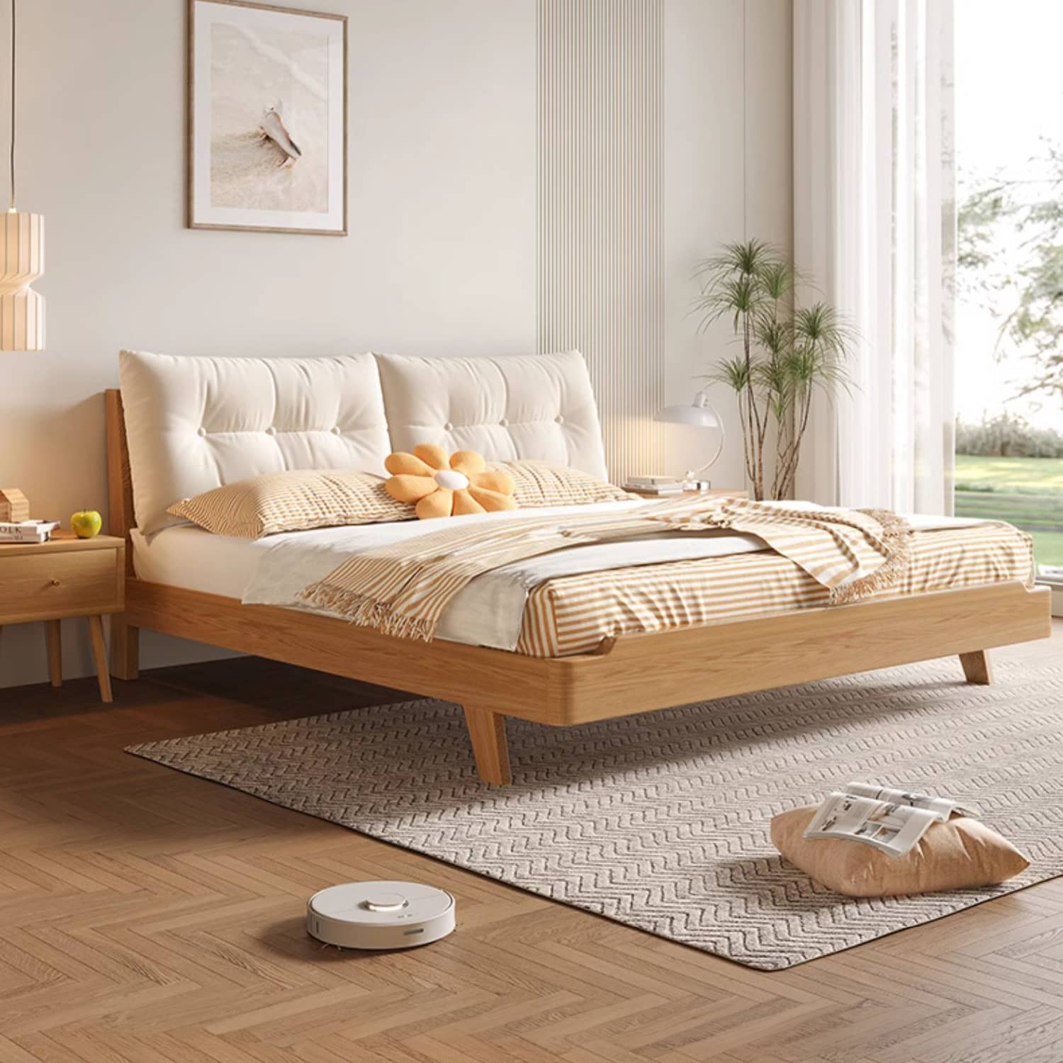 Natural Wooden Bed Frame - Rubber Wood & Pine Finish for a Timeless Look hmak-244 Natural Wooden Bed Frame - Rubber Wood & Pine Finish for a Timeless Look hmak-244