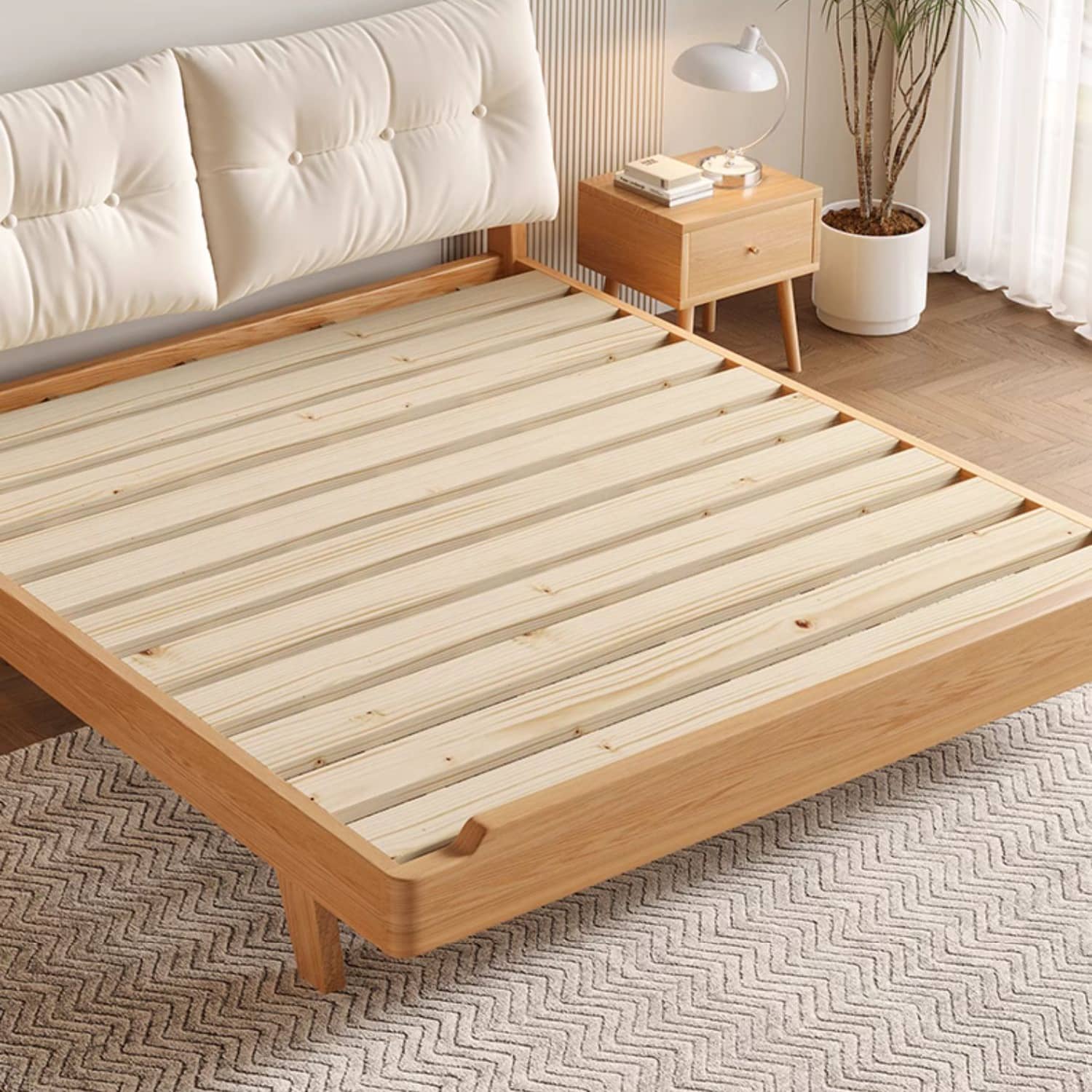 Natural Wooden Bed Frame - Rubber Wood & Pine Finish for a Timeless Look hmak-244 Natural Wooden Bed Frame - Rubber Wood & Pine Finish for a Timeless Look hmak-244