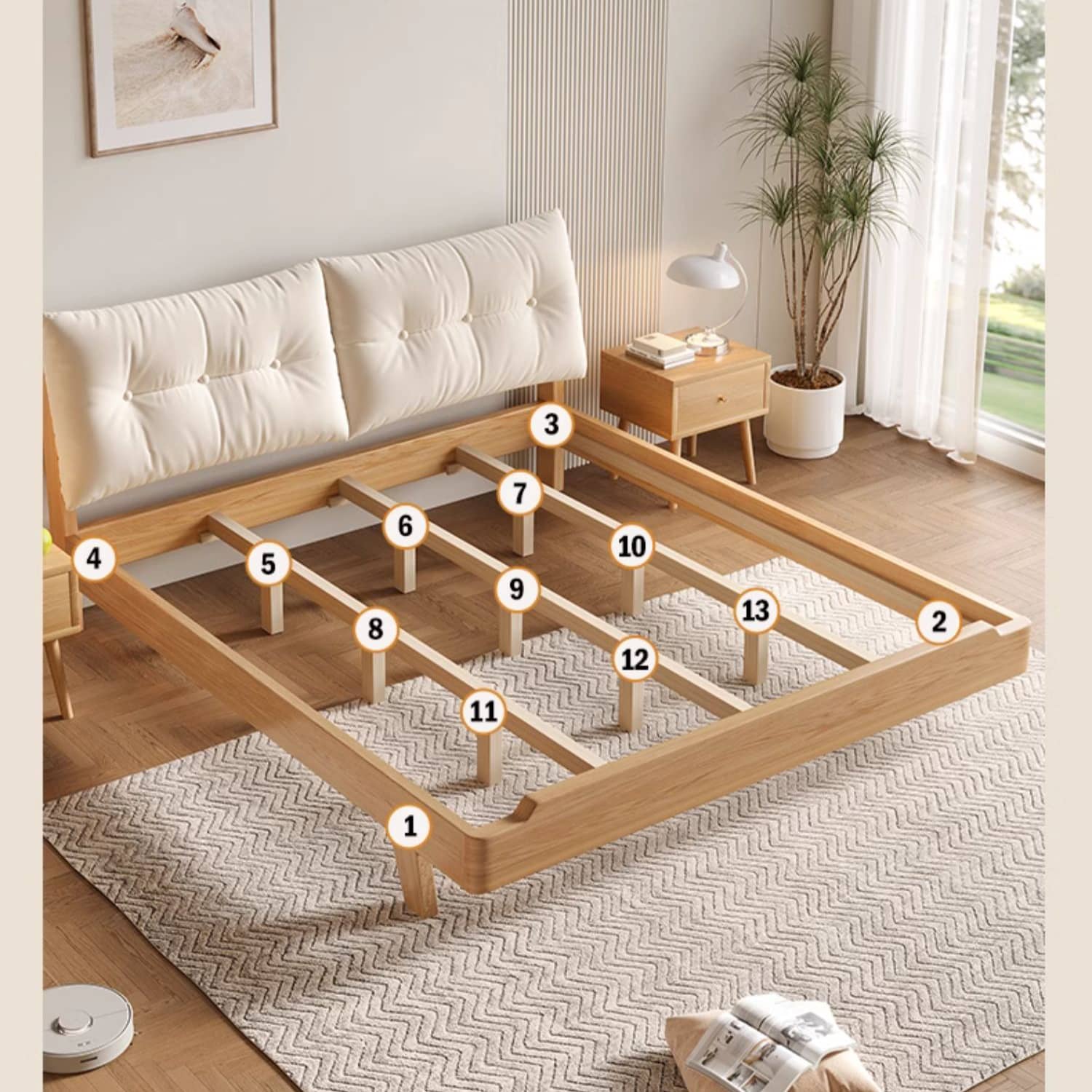 Natural Wooden Bed Frame - Rubber Wood & Pine Finish for a Timeless Look hmak-244 Natural Wooden Bed Frame - Rubber Wood & Pine Finish for a Timeless Look hmak-244