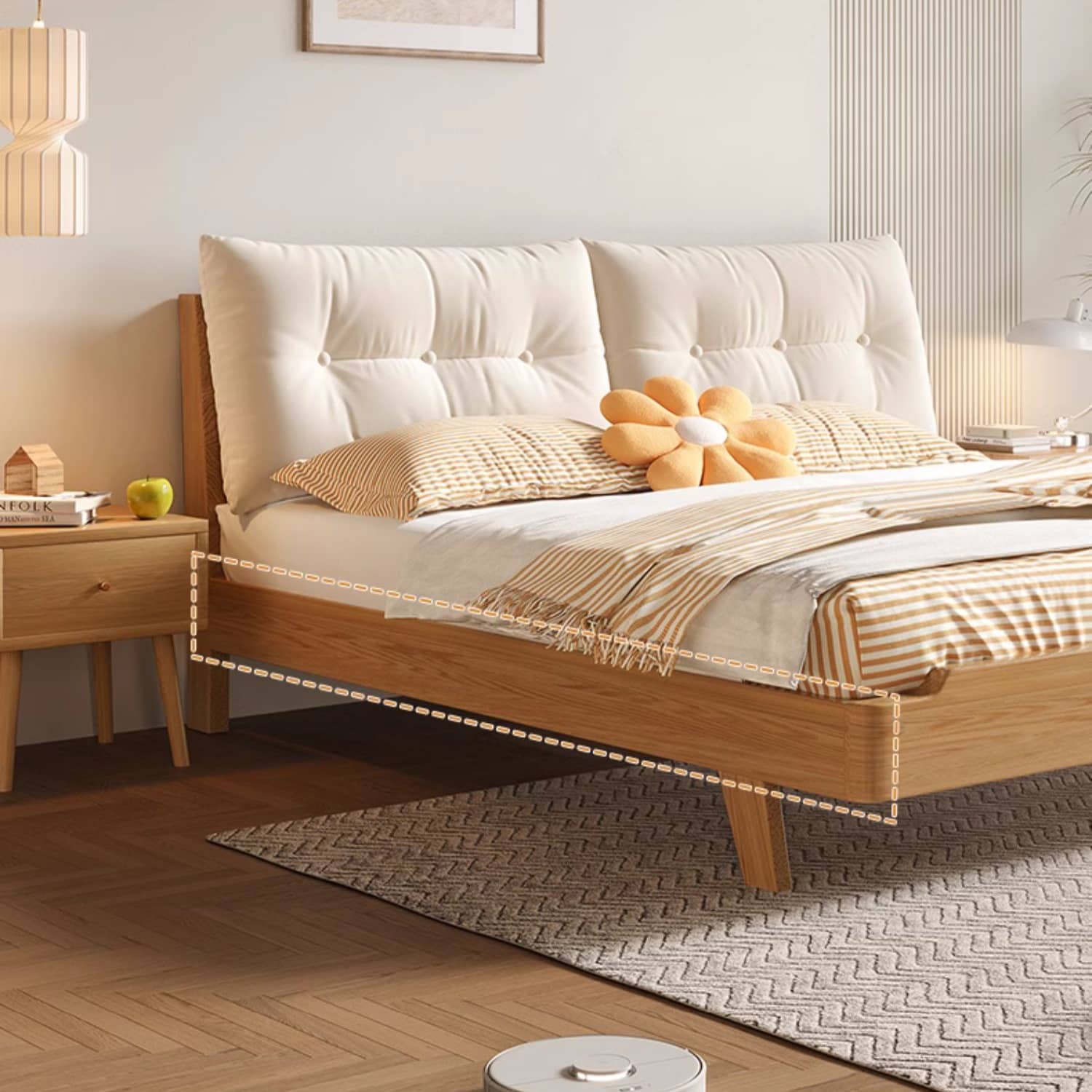 Natural Wooden Bed Frame - Rubber Wood & Pine Finish for a Timeless Look hmak-244 Natural Wooden Bed Frame - Rubber Wood & Pine Finish for a Timeless Look hmak-244