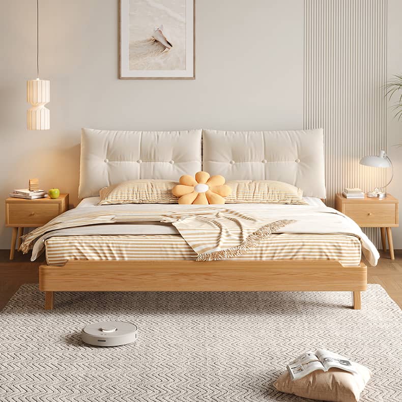 Natural Wooden Bed Frame - Rubber Wood & Pine Finish for a Timeless Look hmak-244 Natural Wooden Bed Frame - Rubber Wood & Pine Finish for a Timeless Look hmak-244