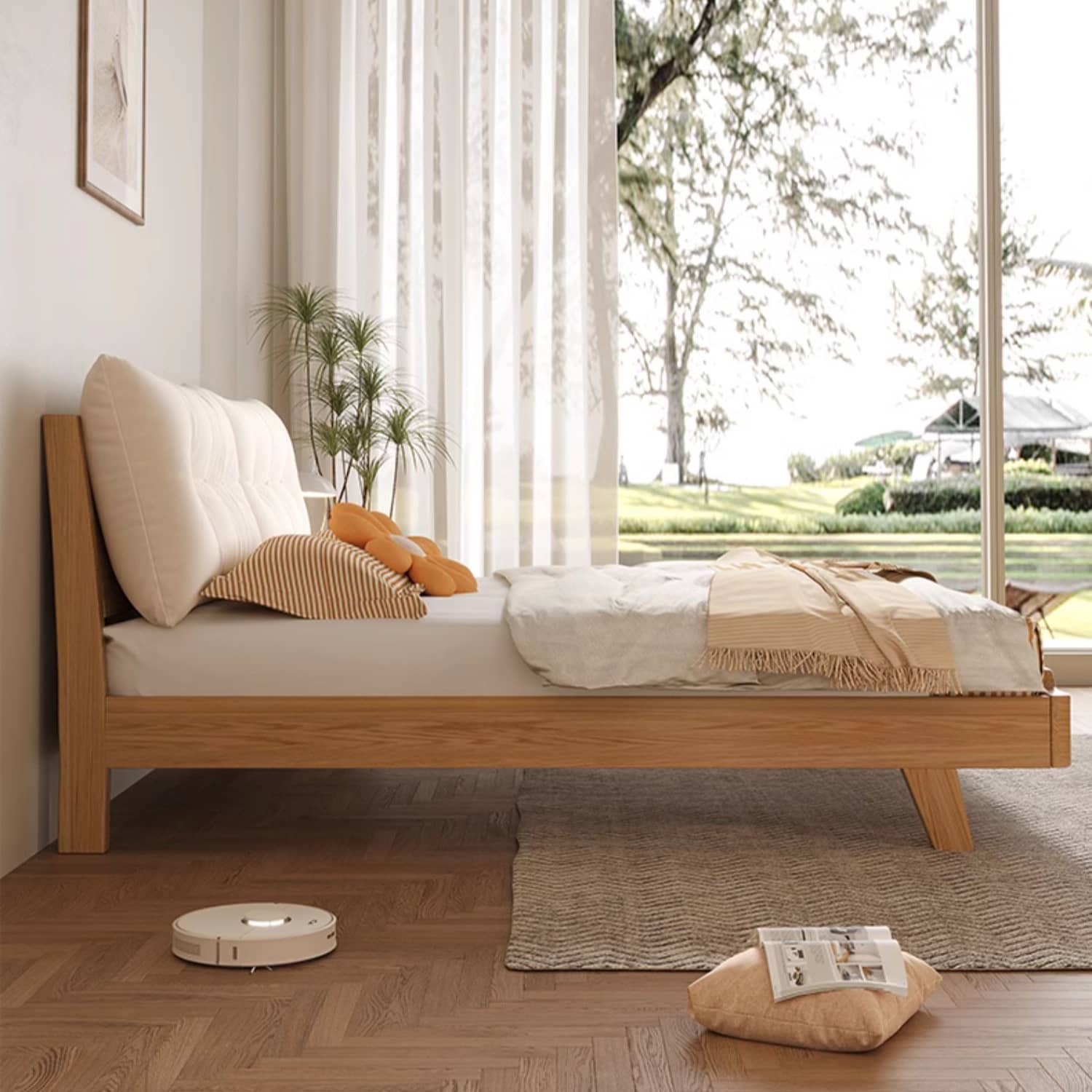 Natural Wooden Bed Frame - Rubber Wood & Pine Finish for a Timeless Look hmak-244 Natural Wooden Bed Frame - Rubber Wood & Pine Finish for a Timeless Look hmak-244