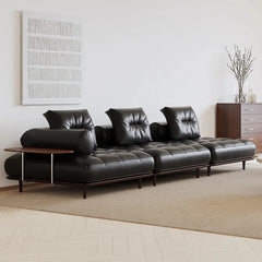 Luxurious Stainless Cowhide Leather Sofa with Ash Wood Accent – Modern Comfort for Your Living Room hmr-4792