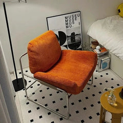 Stylish Synthetic Leather and Corduroy Accent Chair with Stainless Steel Frame - Cozy Modern Furniture for Living Room or Office hmr-4795