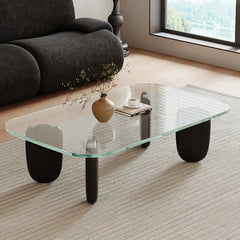 Stylish Tempered Glass and Ash Wood Coffee Table - Modern Design with Rounded Edges, 0.75in Thickened Surface, Perfect for Living Room Décor hmr-4796