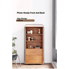 Elegant Ash Wood and Glass Cabinet with Stainless Steel Accents - Modern Home Storage Solution hmr-4800