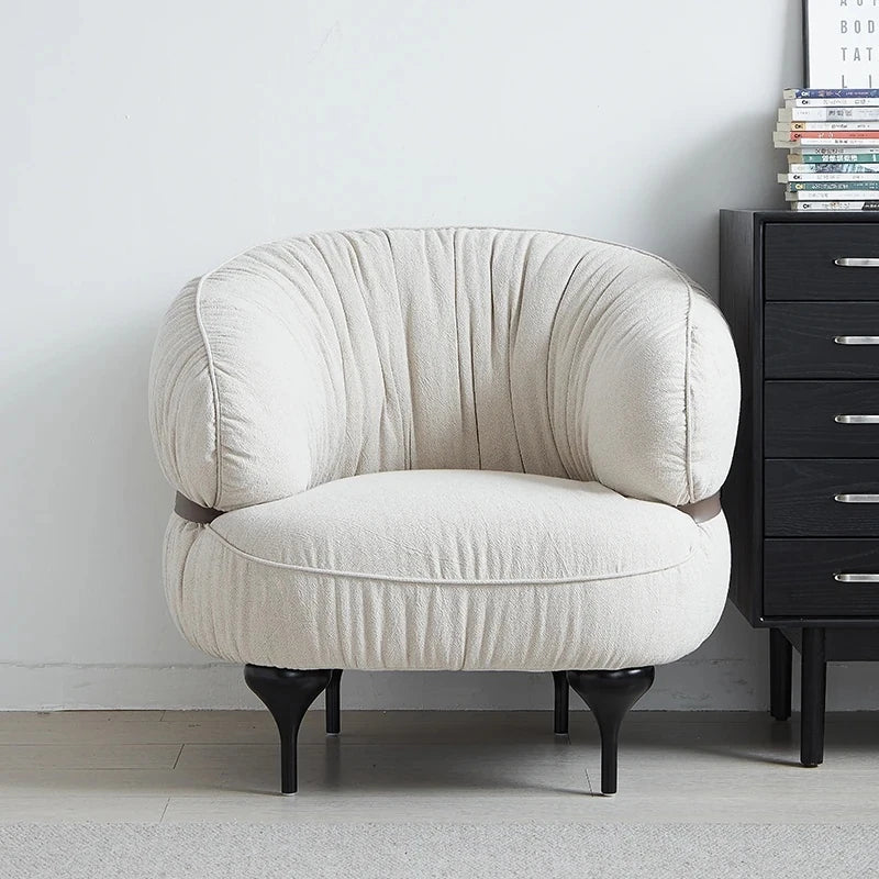 Stylish Oak Upholstered Accent Chair in Soft Synthetic Leather and Linen - Modern Comfortable Seating for Living Room or Office hmr-4801