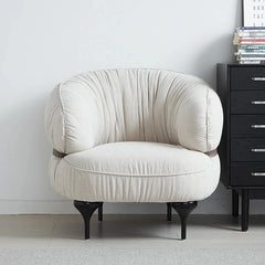 Stylish Oak Upholstered Accent Chair in Soft Synthetic Leather and Linen - Modern Comfortable Seating for Living Room or Office hmr-4801