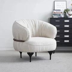 Stylish Oak Upholstered Accent Chair in Soft Synthetic Leather and Linen - Modern Comfortable Seating for Living Room or Office hmr-4801