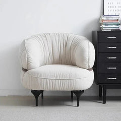 Stylish Oak Upholstered Accent Chair in Soft Synthetic Leather and Linen - Modern Comfortable Seating for Living Room or Office hmr-4801