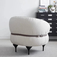 Stylish Oak Upholstered Accent Chair in Soft Synthetic Leather and Linen - Modern Comfortable Seating for Living Room or Office hmr-4801